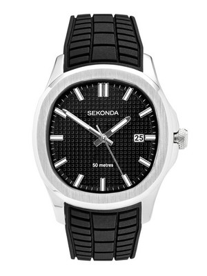 Sekonda Octaire 40mm Herren TV Silber Analog Uhr mit schwarzem Armband
