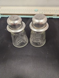 Vintage IKEA Glass Salt & Pepper Shakers Set w/ Metal Lids 3.5" Kitchen...