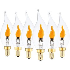 Flickering Flame Effect LED Light Bulbs, E12 Candelabra, Clear Glass CA11, 6 Pac