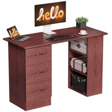 HOMCOM 120cm PC Table Workstation Computer Desk w/ Drawers, 3 Shelves Walnut