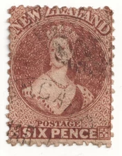NEW ZEALAND 1862 6d Brown Star Wmk Perf 12.5 SG122a Used