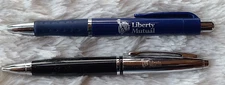Liberty Mutual Emblem/Logo CROSS pen + Generic pen w/emblem & logo NOS