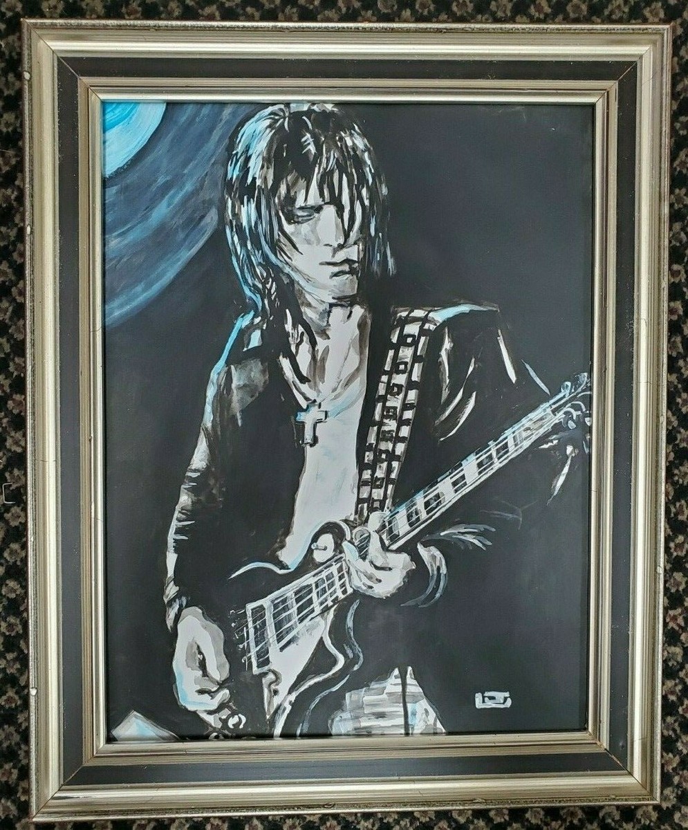 Jeff beck guitarist Hand Painted Original Oil ink Painting by L.J