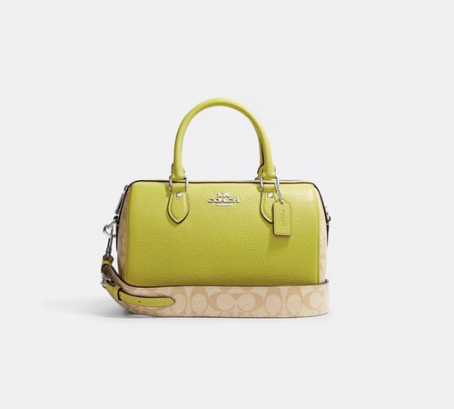 ☂️🍄Coach Rowan Satchel In Signature Canvas Silver/Light Khaki/Key Lime - Picture 2 of 9