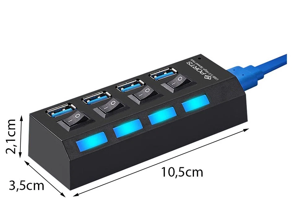 HUB 4 PORTE USB 3.0 PC SPLITTER MULTIPORTA CIABATTA MULTIPRESA ADATTATORE - Immagine 2 di 3