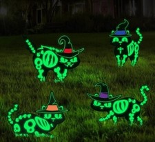 NEW Front Yard Halloween Decorations Fluorescence Black Cat with Witch Hat Home