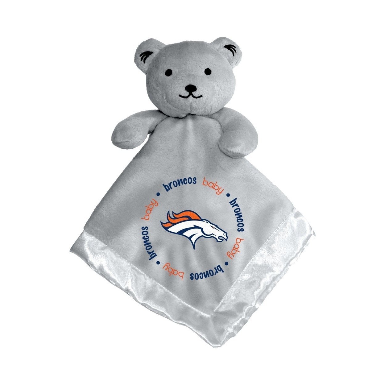 Denver Broncos Security Bear Gray Soft Plush Baby Buddy 14X14 Embroidered Logo