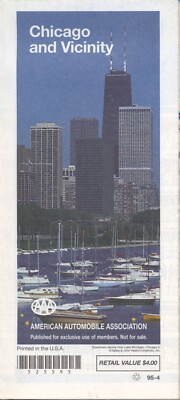 1995 CHICAGO & VICINITY Illinois AAA Vintage Road Map CitiMap !NEU!