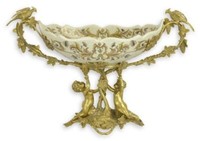 Casa Padrino Jugendstil Deko Schale Creme / Messing 50 X H. 29,5 Cm - Porzellan
