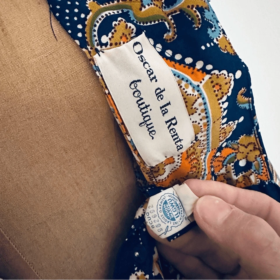 Maxi Vestido Oscar de la Renta Vintage Años 70 Azul Marino y Dorado Talla 8 LEER DESCRIPCIÓN Foto 4 de 4