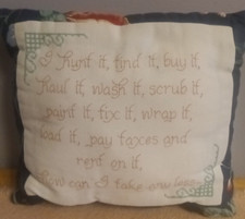 Vintage Square Pillow Quilted Cross Stitch Handmade 11" X 11"