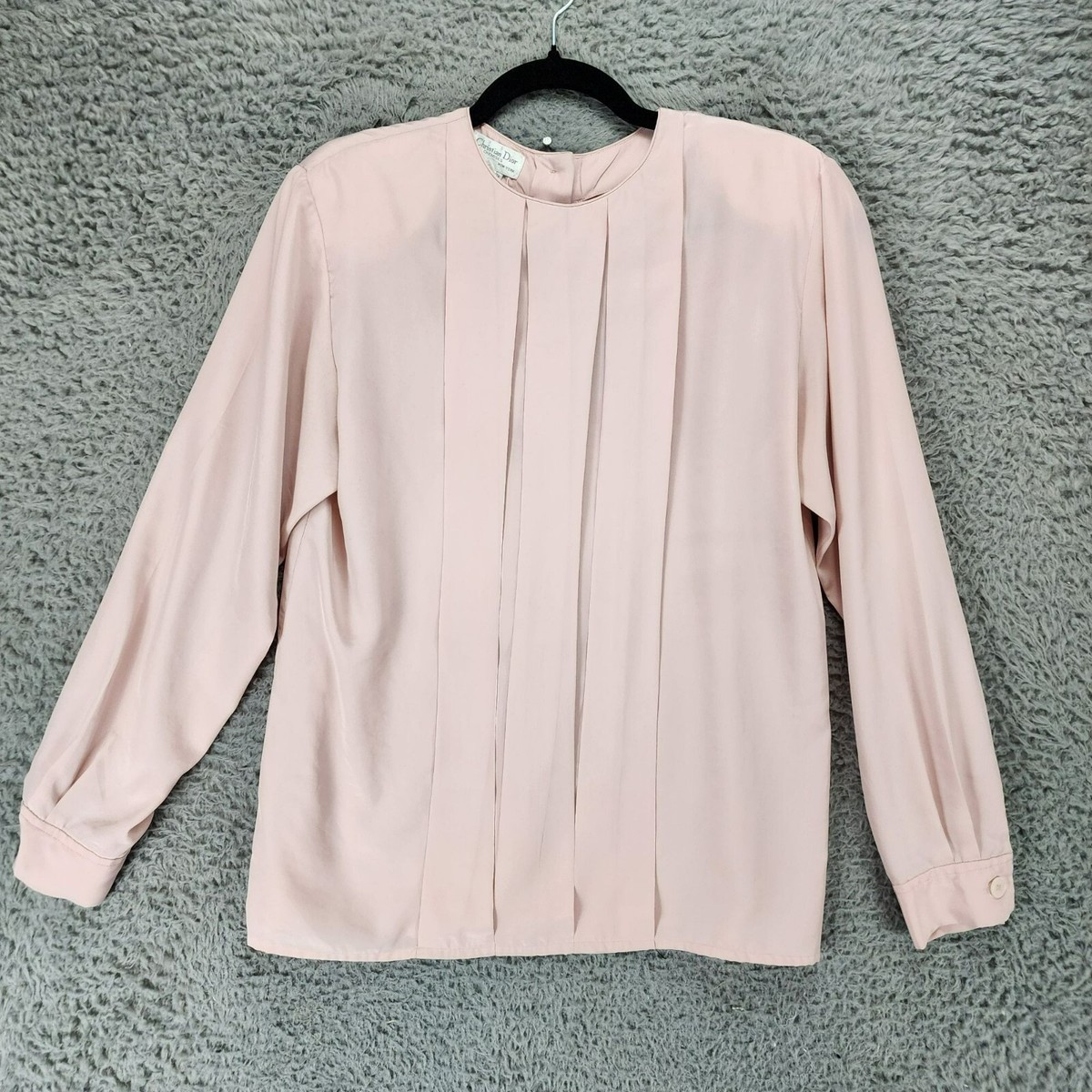 Christian Dior Shirt Womens Pink Long Sleeve Pleated Blouse *Read*