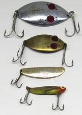 Vintage Red Eye Wiggler Jr Sonar 431 Spoon Lure Lot of 4 Fishing Baits Tackle
