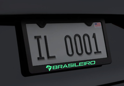 Glowing Brasileiro License Plate Frame Black Stainless Steel Brazil Theme
