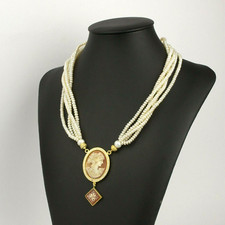 COLLANA IN ARGENTO 925 DORATO CON ZIRCONI PERLE CAMMEO CORNEOLA VOLTO AGLN 0222