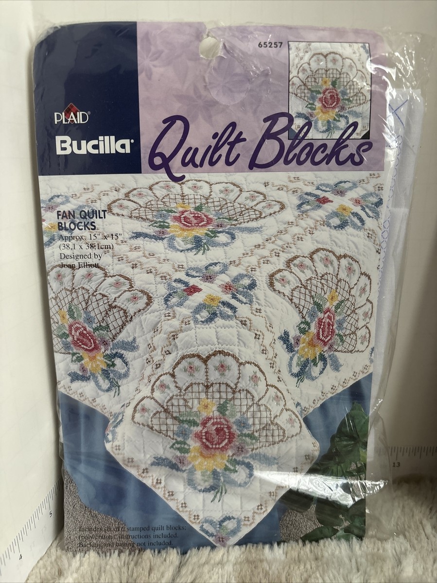 Bucilla Quilt Blocks FAN Stamped Cross Stitch 6 Blocks 65257 NEW