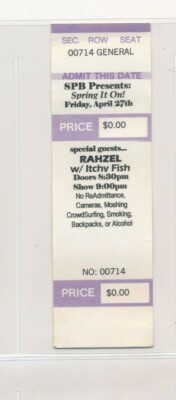 April 27  2002 Rahzel itchy Fish ticket stub Bryant College Senior Week