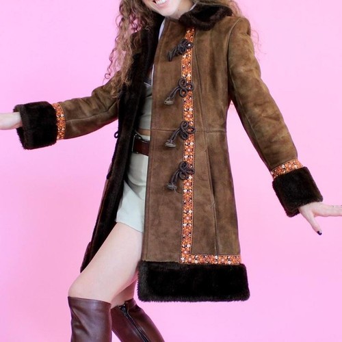 Vintage 60s 70s Penny Lane Faux Fur Suede Coat