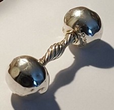 Vintage David Yurman DY Sterling 925 18K 750 Gold Baby Dumbbell Barbell Rattle