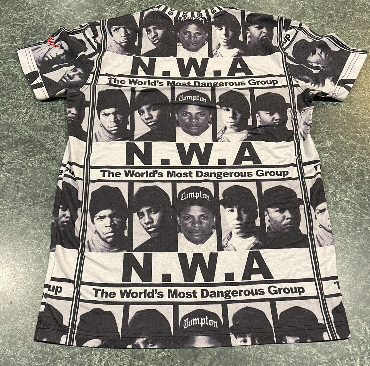 Vintage NWA All Over Black & White Rap Tee Eazy E Dre Ren Yella Ice Cube Small Vintage NWA All Over Black & White Rap Tee Eazy E Dre Ren Yella Ice Cube Small
