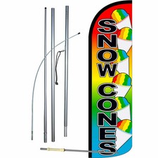 Snow Cones Flag Flutter Feather Banner Sign Extra Wide Windless Bundle COMPLETE