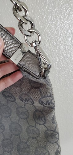 MICHAEL KORS Bedford LG Shoulder Crossbody Monogram Bag Purse Handbag Tote Grey - Picture 2 of 12