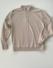 PGA Authentic 1/4 Zip 100% Cotton Golf Shirt Size Small Tan Long Sleeve