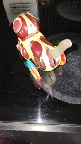 VINTAGE WIND UP Tin Metal Toy Collectible DOG With Ball Wheeled - Picture 2 of 5