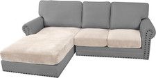 Velvet Stretch Sectional Couch Covers 3 Pieces Sofa Seat Cushion Covers L Shape