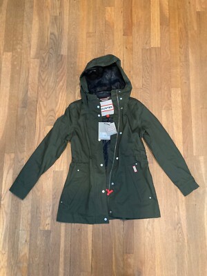 HUNTER Women's Green Hooded Waterproof Rain Jacket, XS