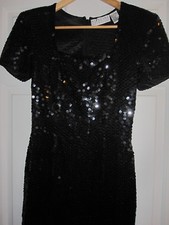 VINTAGE Niteline by Della Roufogali BLACK Sequin Cocktail Dress Size 4 1990's