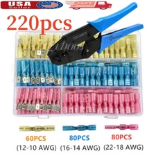 220PCS Heat Shrink Spade Male & Female Electrical Wire Terminals Connectors Kit