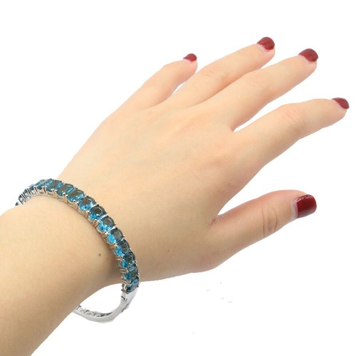 Buy 3 Get 1 Free 15.6g London Blue Topaz Women Silver Bangle Bracelet 9.0" - Picture 2 of 4