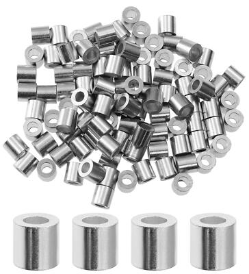 100pcs 1/8 Inch Aluminum Crimping Stop Sleeve for Wire Rope and Cable Round Hole