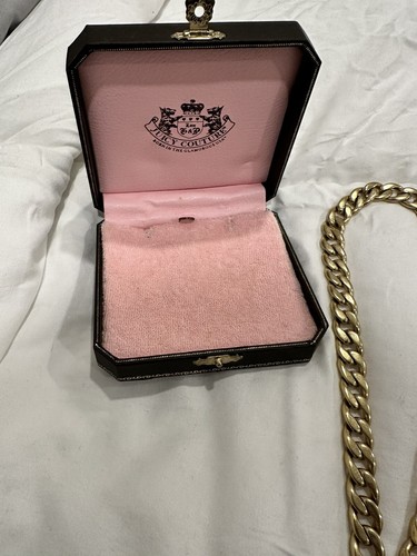 Vintage Juicy Couture Banner Puffy Heart Link Gold Tone Necklace - Picture 9 of 10