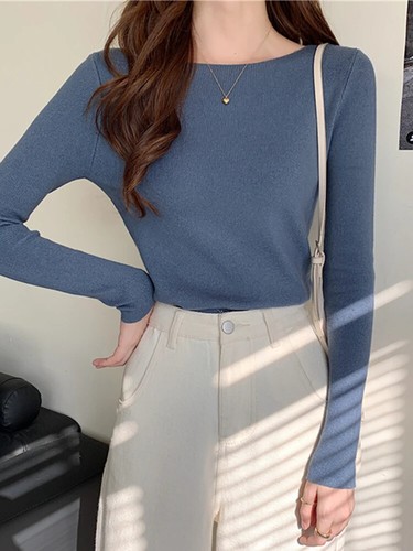 Autumn Winter Women Sweaters Slash Neck Slim Knitted Pullovers Chic Basic Solid