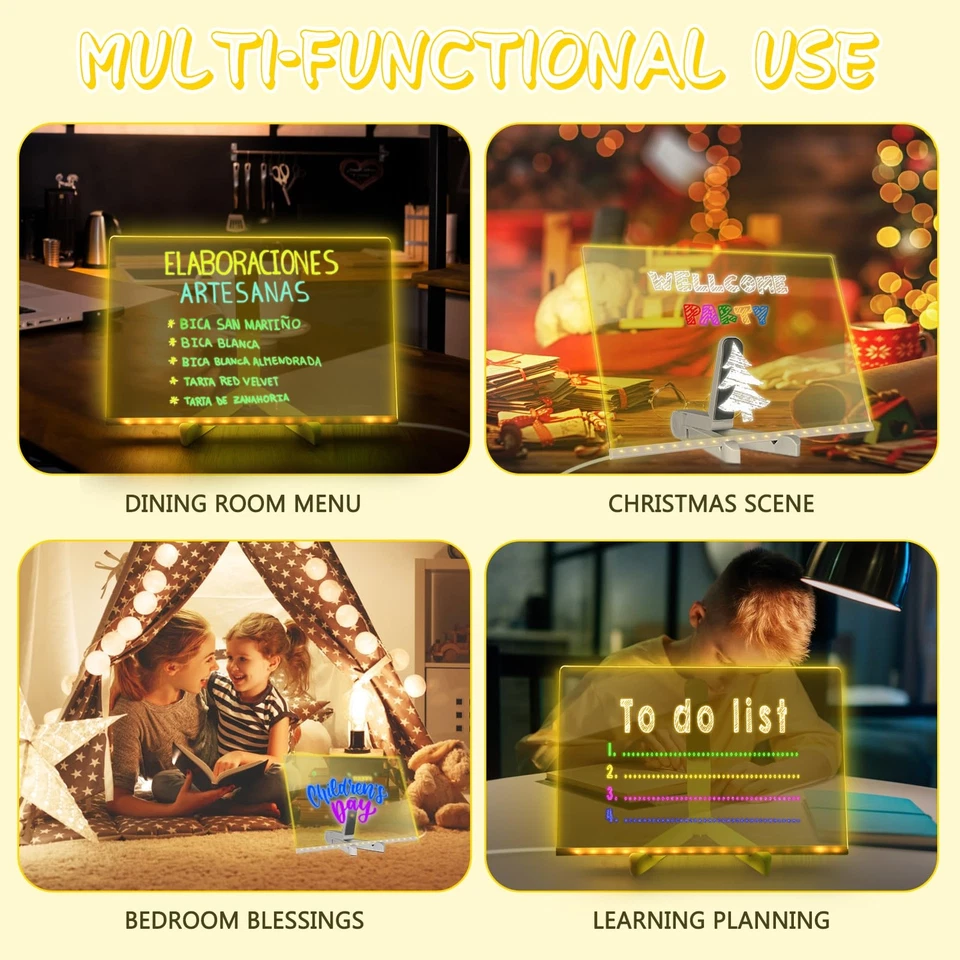 LED Note Board With Colors Acrylic Dry Erase Board With Light, Light Up Dry Era - Image 3 of 4