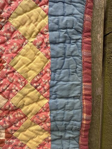 Vintage 59”x33” Southern Quilt Trip Around The World Pigpen 1940-50 Fan Quilted - Picture 3 of 12