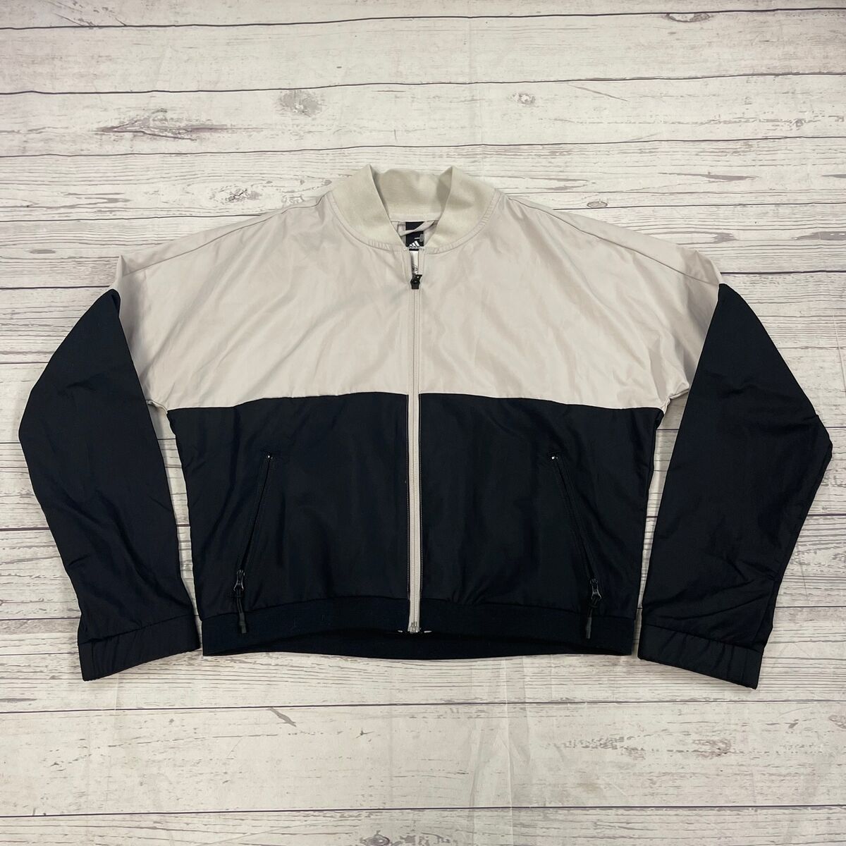 Adidas Crop Black Grey Zip Up Nylon Track Jacket Women's Adidas Crop Black Grey Zip Up Nylon Track Jacket Women's