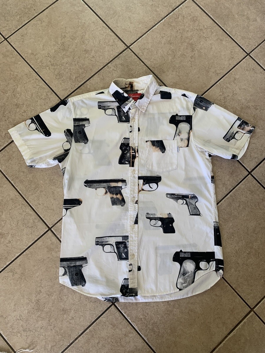Supreme Guns Button Up Shirt White SS13 Size Medium Mechanic 