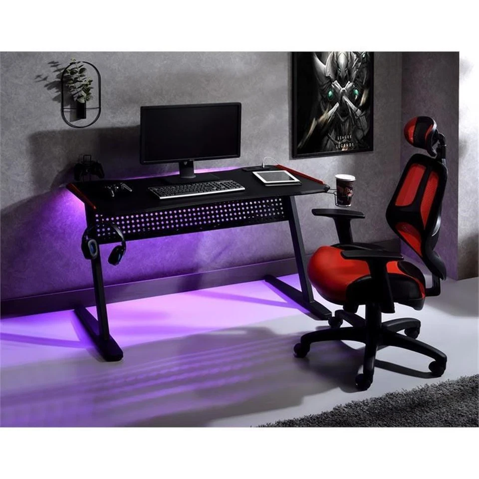 Mesa de Juego ACME Dragi Marco de Metal con Puerto USB y Luz LED en Negro y Rojo Foto 4 de 4