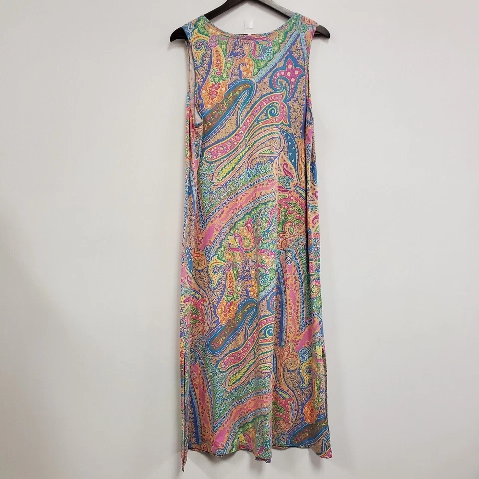 Maxi Vestido Chaps Mujer Paisley Talla L Pastel Sin Mangas Boho Festival Artístico Foto 2 de 4