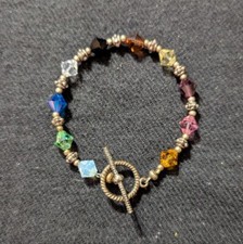 Silver Tone Multi Color Rainbow Swarovski Crystal Beaded Statement Bracelet