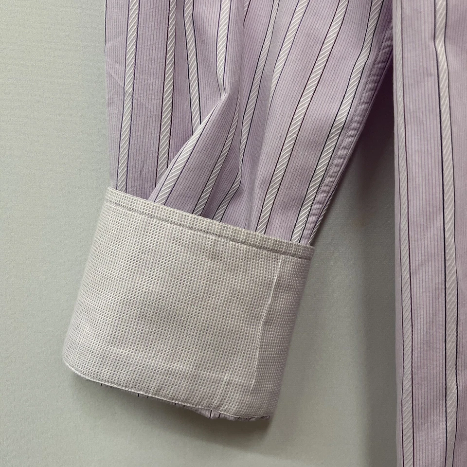 Camisa Robert Graham Para Hombre Botón Frontal Rayas Lila Púrpura Puño Abatible Talla 15.5/39 Foto 4 de 4