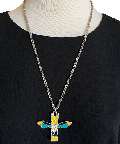Vintage Kachina Doll Bird Pendant Necklace Novelty Tourist Southwestern Chain - Picture 3 of 5