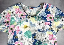 Dickies Scrub Top size S-Vibrant Leaves on White 0179