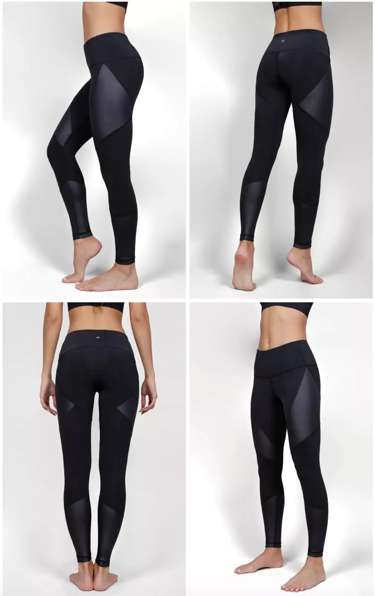 90 DEGREE BY REFLEX HIGH WAIST COLORBLOCK CIRE 7/8 ANKLE LEGGING BLACK