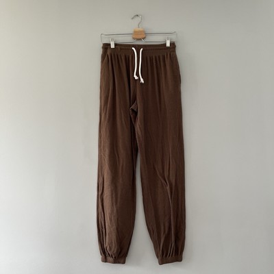 Brown Joggers Ribbed Knit Drawstring 