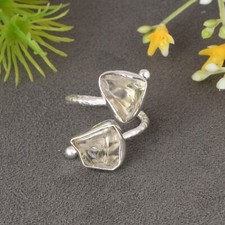 Double Raw Green Amethyst Bypass Sterling Silver Ring Gift For Women's & Girl's