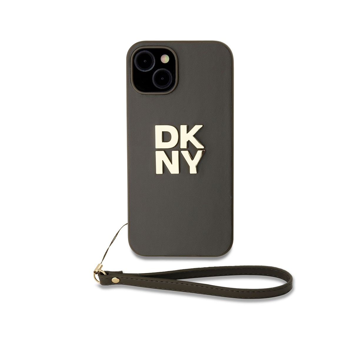 Coque DKNY iPhone 14 marron housse de protection antichoc avec dragonne amovible